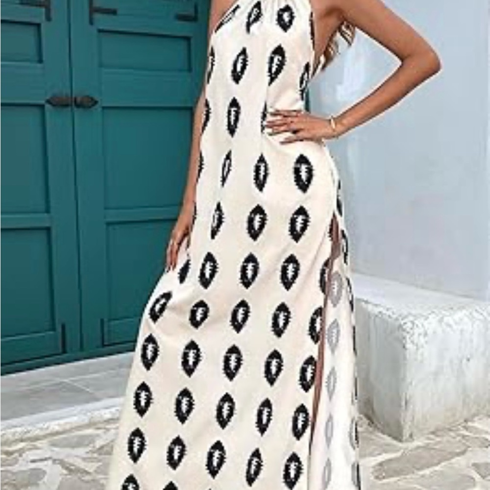 SHEIN Black and Cream Patterned Maxi Dress